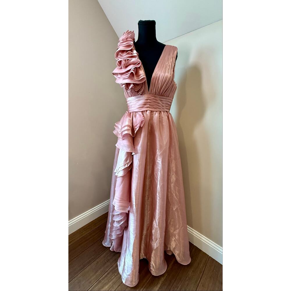 NWT Azazie Vespera Pink Ruffles Gown